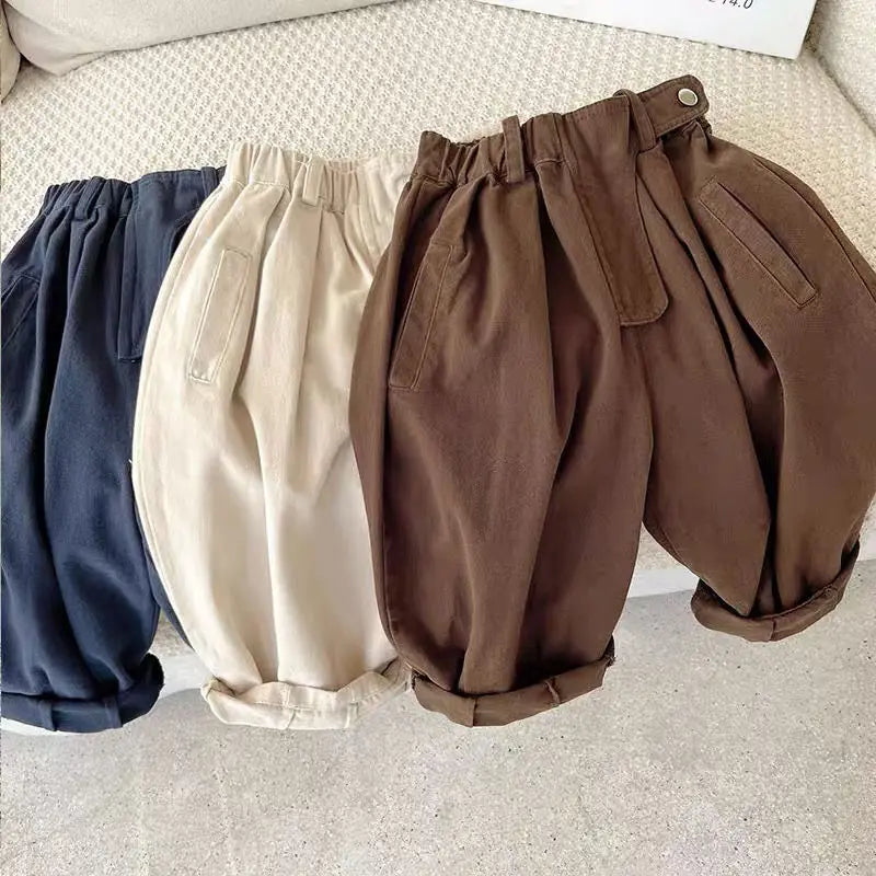 Boys and Girls' Pants Spring and Autumn Children's Pants Korean Solid Color Diagonal Pocket Loose Trousers Children's Baby Pant
