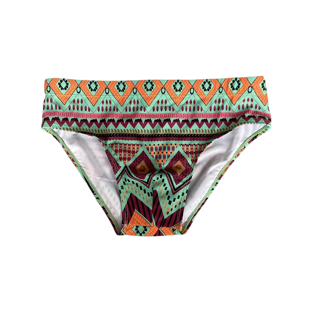 Summer Swimwear Man Swimming Briefs Sexy Mens Low Waist Print Swimsuit Sunga Hombre Pad Push Up Sport Quick Dry Bathing Suit