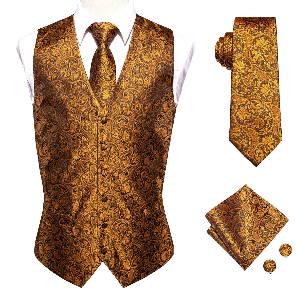 Hi-Tie Navy Paisley Dress Vest Set For Men Dark Blue Jacquard Men's Suit Vest Male Waistcoat For Wedding Formal Jacket