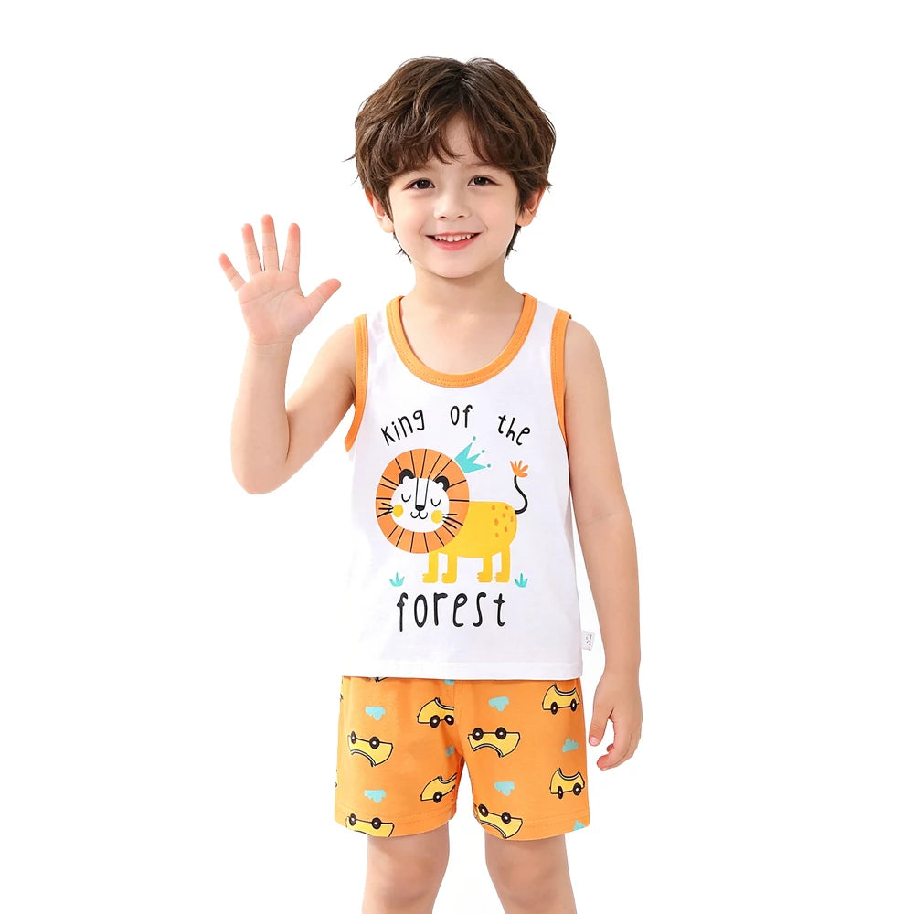 Summer Girls Pajamas Sets Kids Clothes Vest Suit Children Clothing baby Cotton T-Shirts Shorts Tank Top Boys Pyjamas Tank Tops