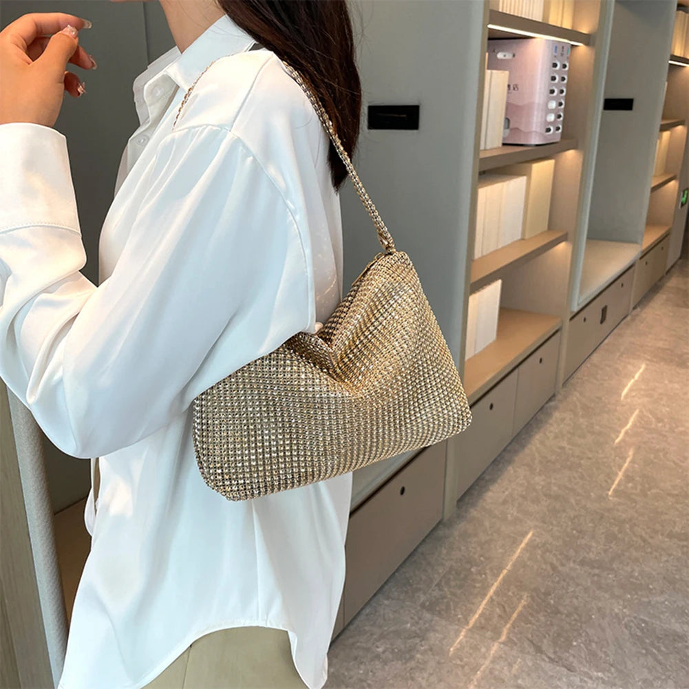 Glitter Evening Dinner Clutch Bag Women Lady Stylish Evening Bag Rhinestone  Large Capacity Underarm Bag Everyday Shoulder Bag