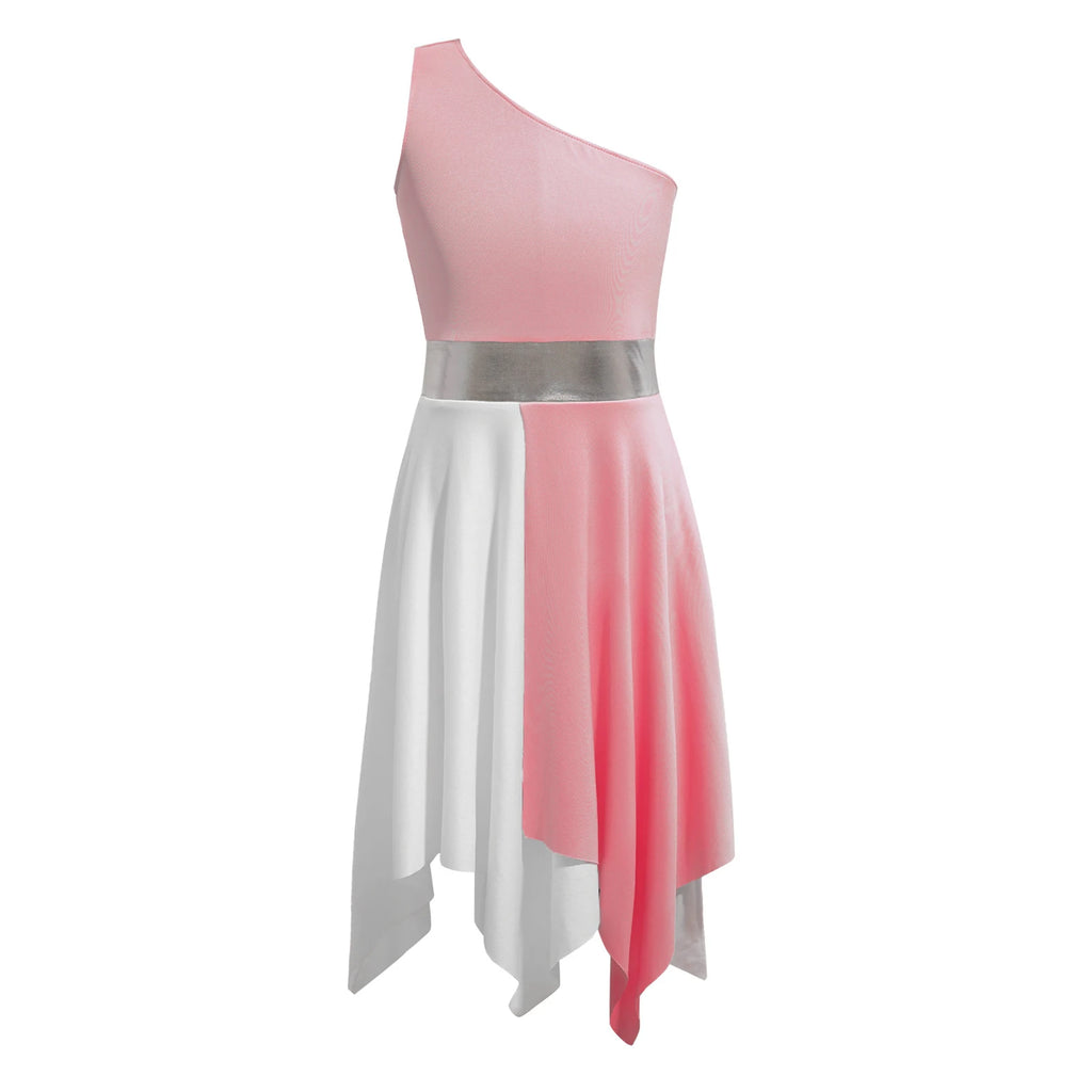Kids Girls Etiquette Praise Dance Dress Sleeveless Church Christian Worship Costume Asymmetrical Tunic Contemporary Dance Dress