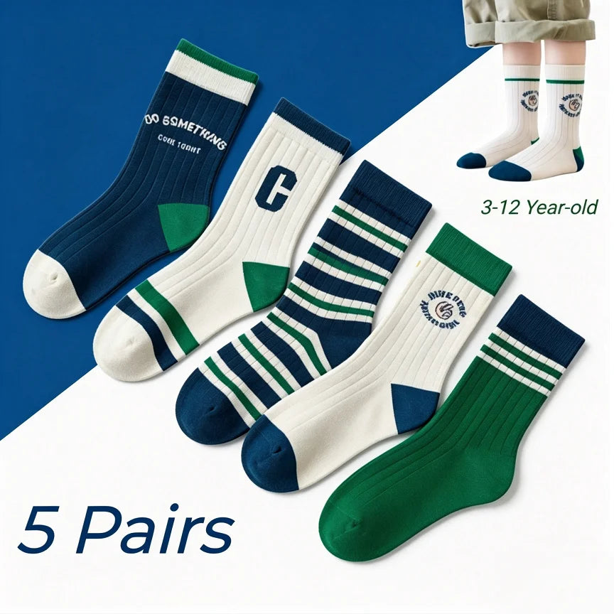 5 Pairs Children's Socks Spring Autumn Socks Kids Boys Cotton Socks Baby Cartoon Pattern Medium Sock