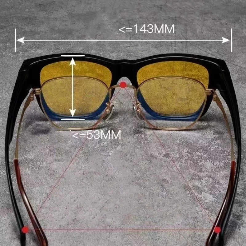 Men Night Vision Photochromic Sunglasses for Driving Women Myopia Sun Glasses Wear Over Retro Square UV Shades Fit Over Glasses