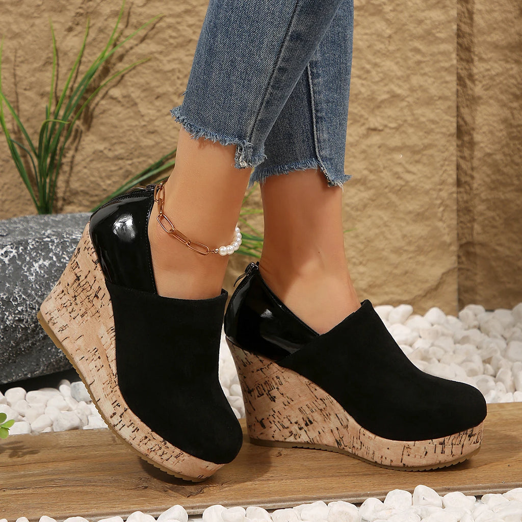 Women Sneakers Spring Autumn Faux Suede Boots Zipper Platform Wedges Sneakers Women Round Toe Sexy High Heels Shoes for Women