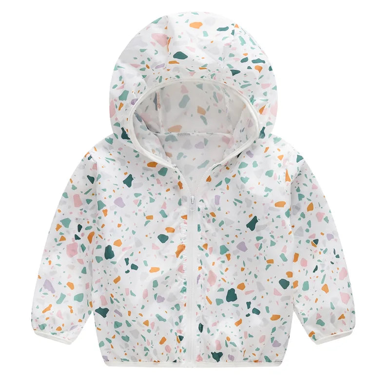 Summer Sun Protective Baby Jackets Thin Hooded Kids Coats Cartoon Children Outerwear Clothing for Girls Boys with Storage Bag