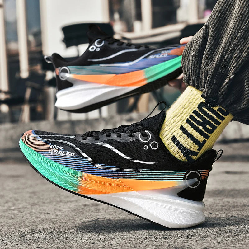 Men Women Carbon Running Shoes Lightweight  Mesh Breathable Non-Slip Marathon Running Shoes Fashion Road Jogging Sports Shoes