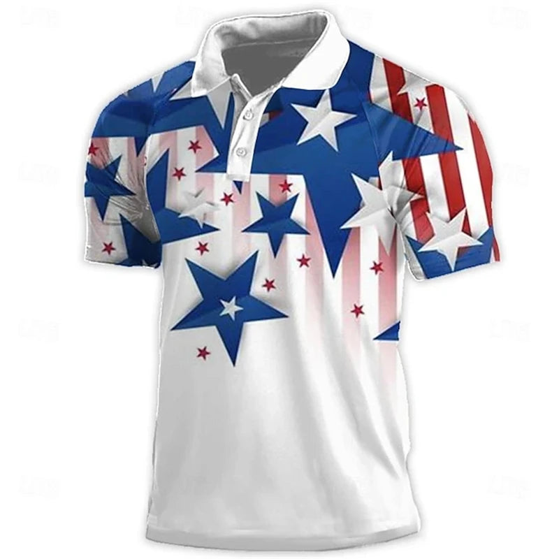 National Flag Men's Casual 3D Polo Shirt Street Daily Holiday American Independence Day Short Sleeve Turndown Polo Shirt Clothes