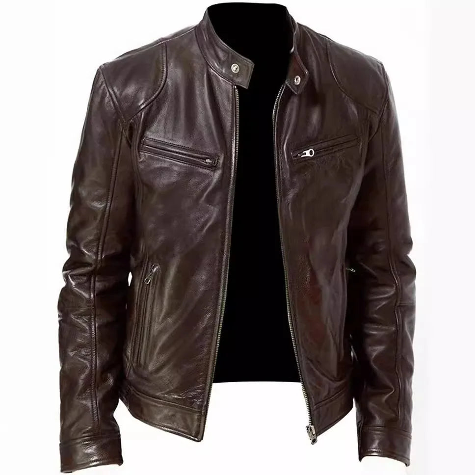 Men Coats Pu Jackets Thick Warm Coat Stand Collar Full Sleeve Zipper Jacket Open Stitch Casual Regular Autumn Winter 2024