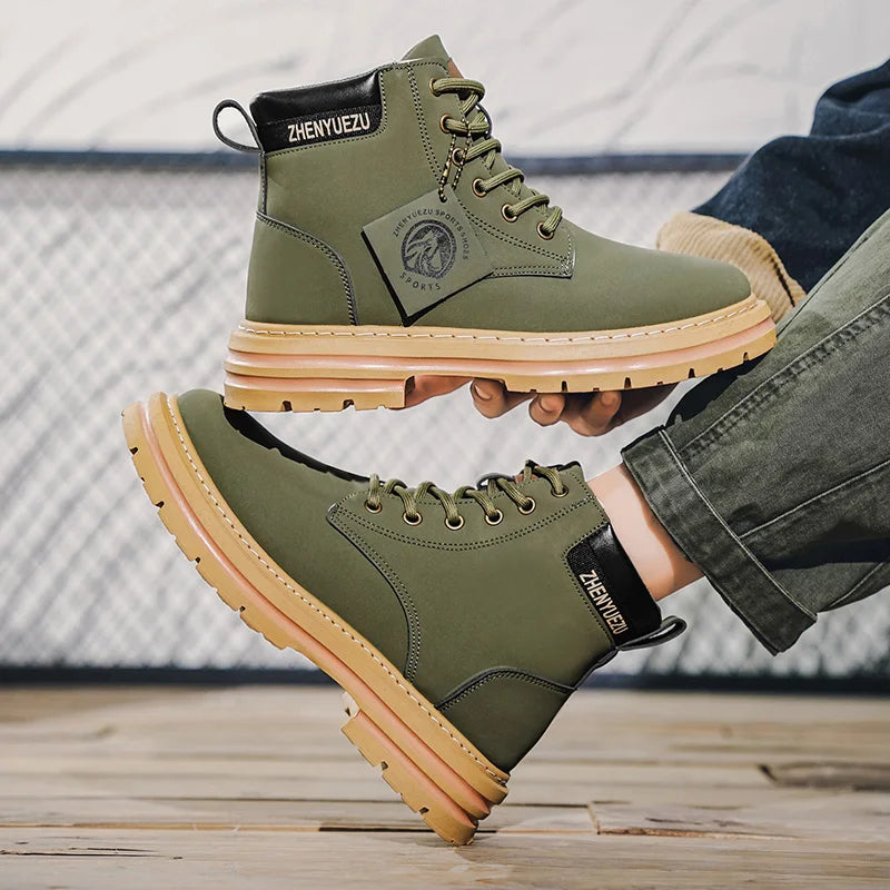 Men's Retro High-Top Boots, Height-Increasing, Non-Slip, Thick-Soled, Wear-Resistant, Windproof and Durable