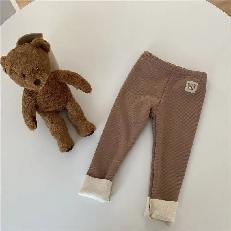 Kids Boys Pants Autumn Winter Thick Warm Girls Leggings Solid Color Children's Pant Kids Clothes