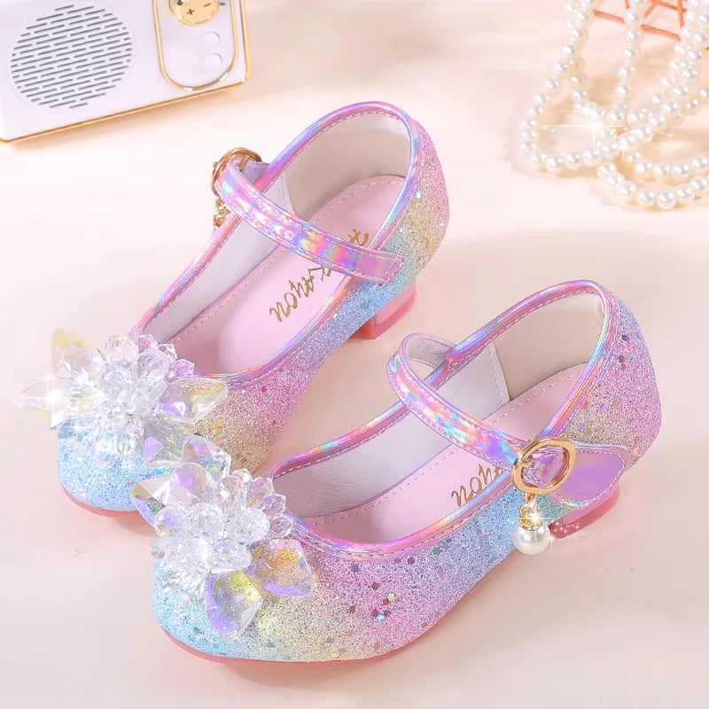 Fashion Plus Size Girls' Princess Shoes 2026 Spring New Sequined Low Heel Kids Leather Shoes Simple Versatile Girls Casual Shoe
