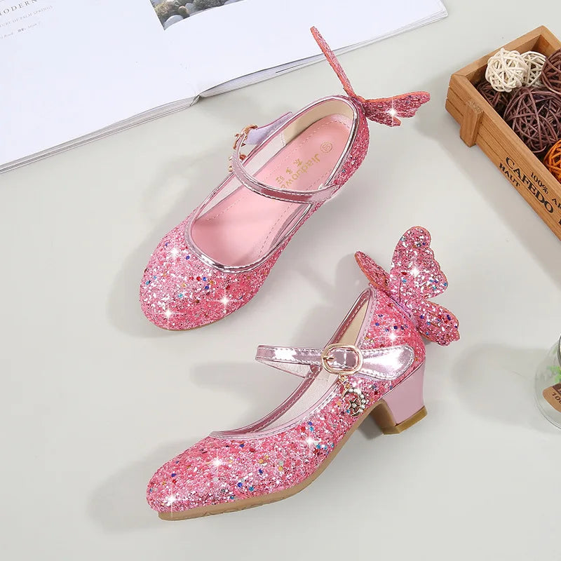 Girls Purple High Heels For Kids Princess RED Leather Shoe Footwear Children's Dress Party Wedding Shoes Round Toe 1-3CM