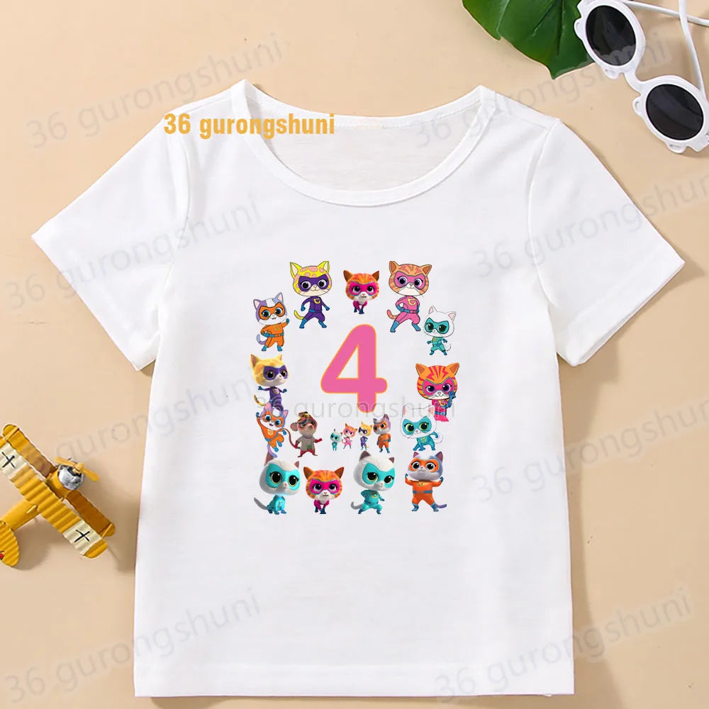 Boys T Shirts Children Clothes superkitties Kids Tshirt super kitties baby T-shirt 4 5 6 birthday summer Tops For Girls-clothing