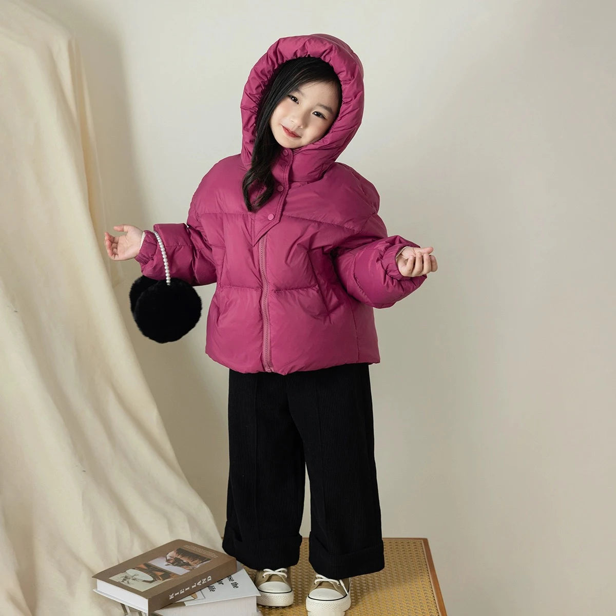 Teen Girls Jacket Winter New Solid Color Thick Keep Warm Hooded Zipper Bread Jacket For 3-12 Years Kids Cotton Down Outerwear