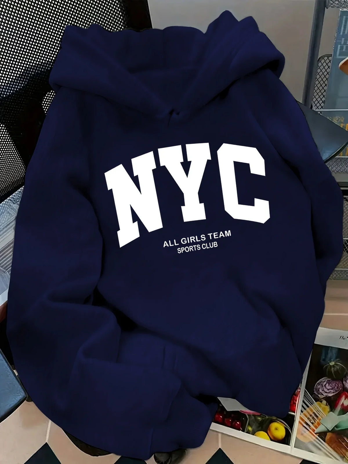 New Fall/Winter Comfortable Navy Blue New York Team Hoodie - Long Sleeve, Couples' Street Style Hoodie, Casual Pullover with POC
