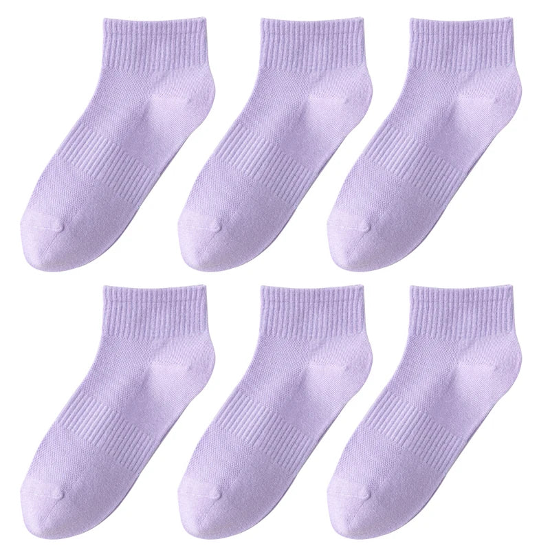 6 pairs of short socks for women, 100% cotton, sweat absorbing, summer thin design, mesh breathable, sports, short tube, low top