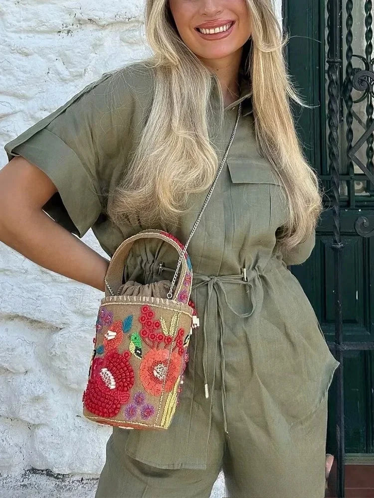 KONDALA Vintage Casual Solid Women Suit Single Breasted Short Sleeve Shirt Loose Long Pants Chic Fashion 2025 Summer Basics Sets
