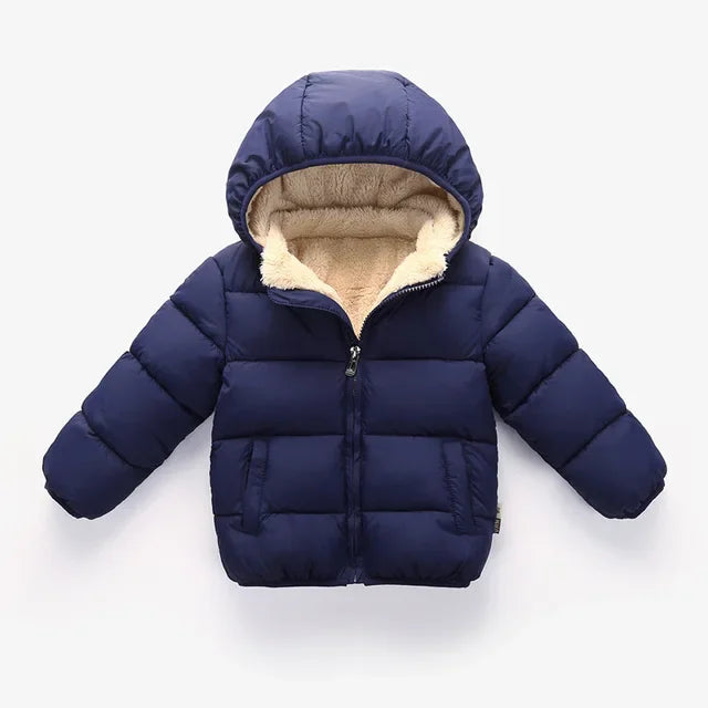 Baby Kids Coats Winter Thick Jackets For Boys Warm Plush Thicken Outerwear For Girls Fur Hooded Jacket Children Plush Thick Coat