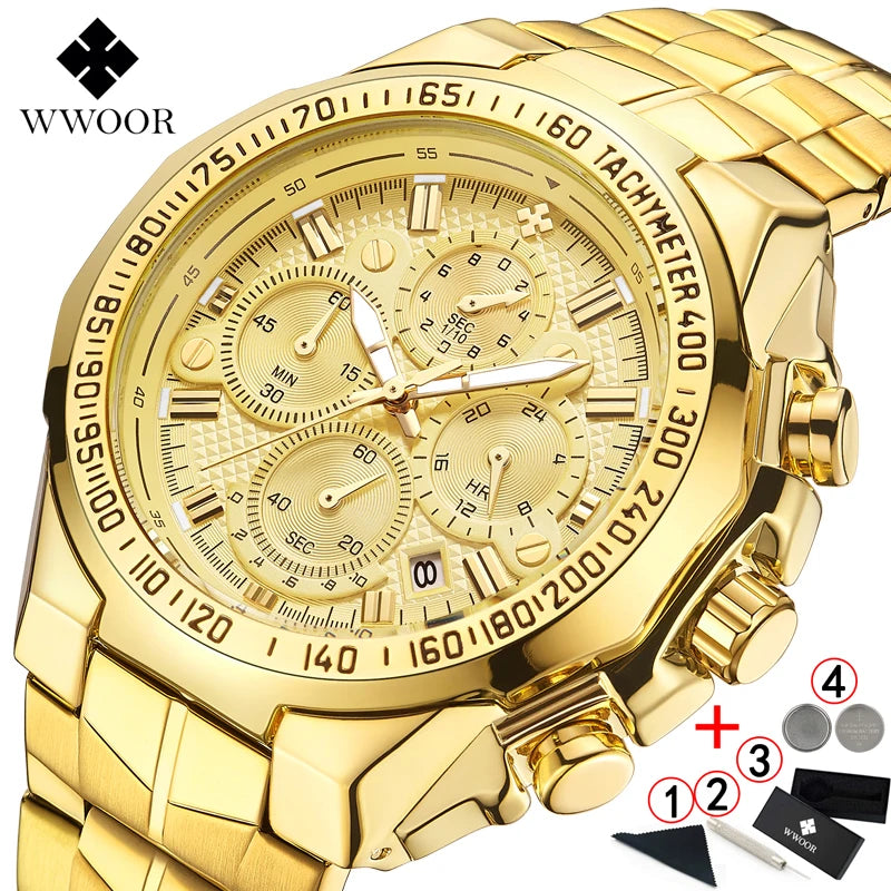 Relogio Masculino WWOOR Mens Watches 2026 Top Brand Luxury Wrist Watches For Men Gold Big Golden Male Chronograph Wristwatch Man