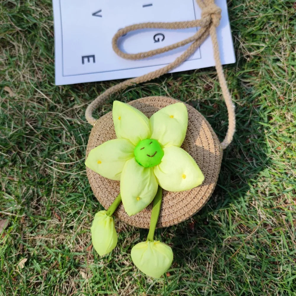 Handmade Summer Children Girls Shoulder Bag Flower Straw Baby Bags Messenger Bag Kids Keys Coin Purse Cute Princess Mini Handbag