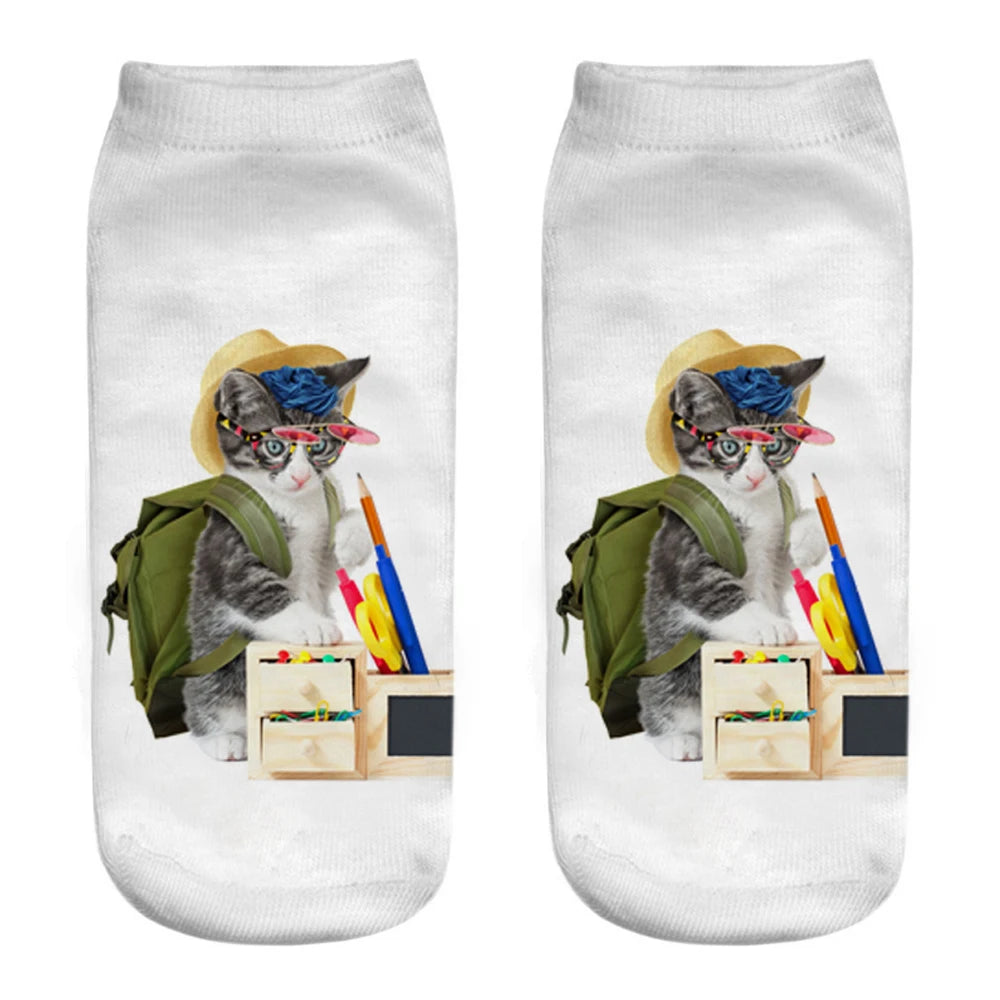New Women Hot Sell 3D Printed Cool Fashion Funny Cats Cosplay Daily Life Story Socks Short Socks Art Novelty Xmas Gift Dropship