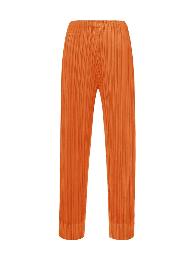 Miyake Pleated Simple Casual Ankle-Length Pants Spring Summer Autumn Pencil Pants Korean Fashion Women Basics Trousers In Stock