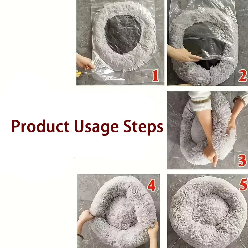 Soft Pet Cat Bed Pad Plush Warm Faux Fur Dog Calm Bed Donut Round Bed Comfortable Sleeping Washable for Small Medium Dog and Cat