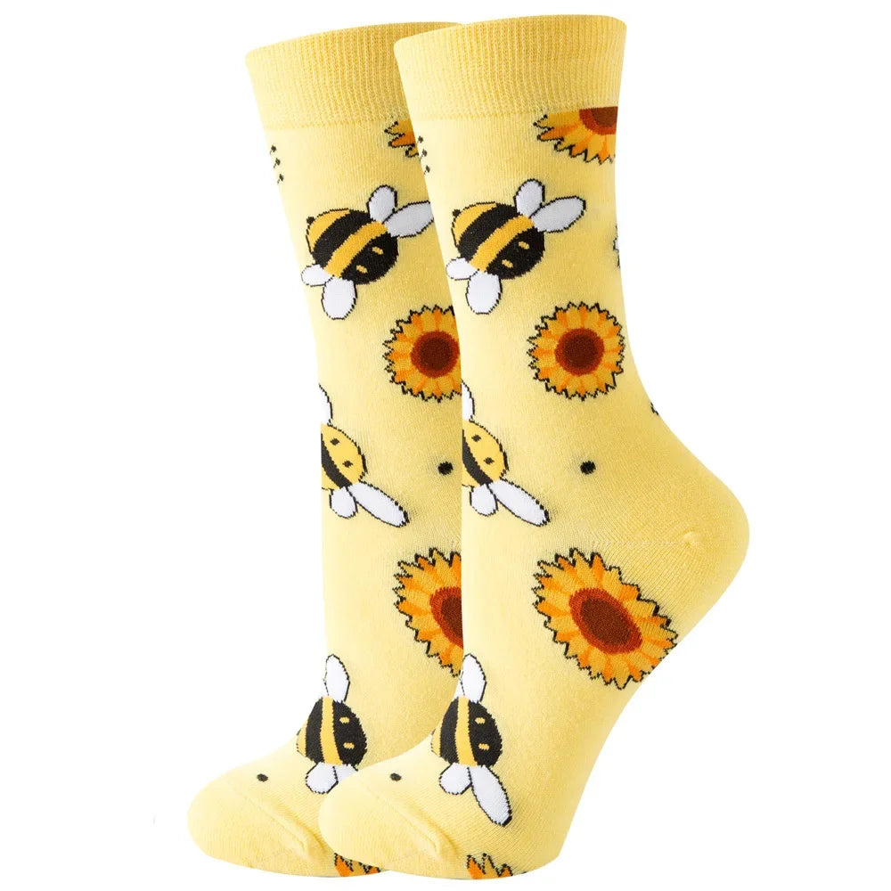 Cute Women Socks Cartoon Animal Food Fruit Socks Kawaii Funny Trendy Socks Happy Harajuku Casual Autumn Spring Stocking