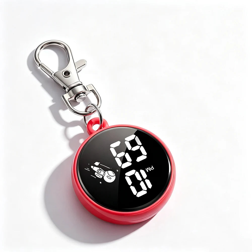 New Silent Digital Exam Keychain Watches for Kids Portable Round Hanging Backpack Large Screen Pocket Watch for Student Girls