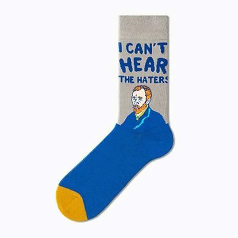Trendy and Personalized Men Socks Hip Hop Oil Painting Abstract Sock Mouth Letter Embroidery Autumn Mid Tube Socks Women носки