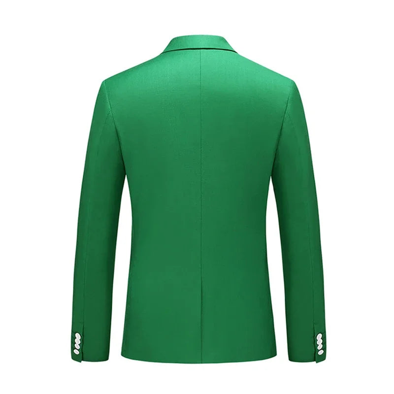 Green Men's Suit Jacket, Single Button V-neck Dress Coat, Fashion Men Slim Blazer, Suitable for All Seasons Terno Masculino