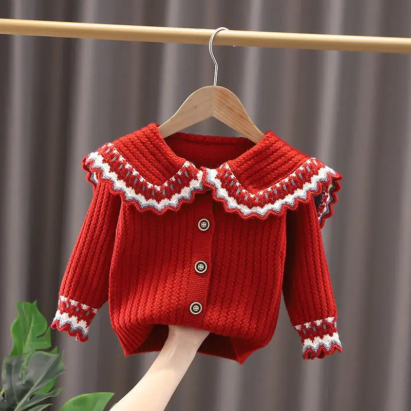Girls' Sweater Knitted Cardigan 2025 Autumn/Winter New Children's Wear Children's Sweater Children's Doll Neck Coat