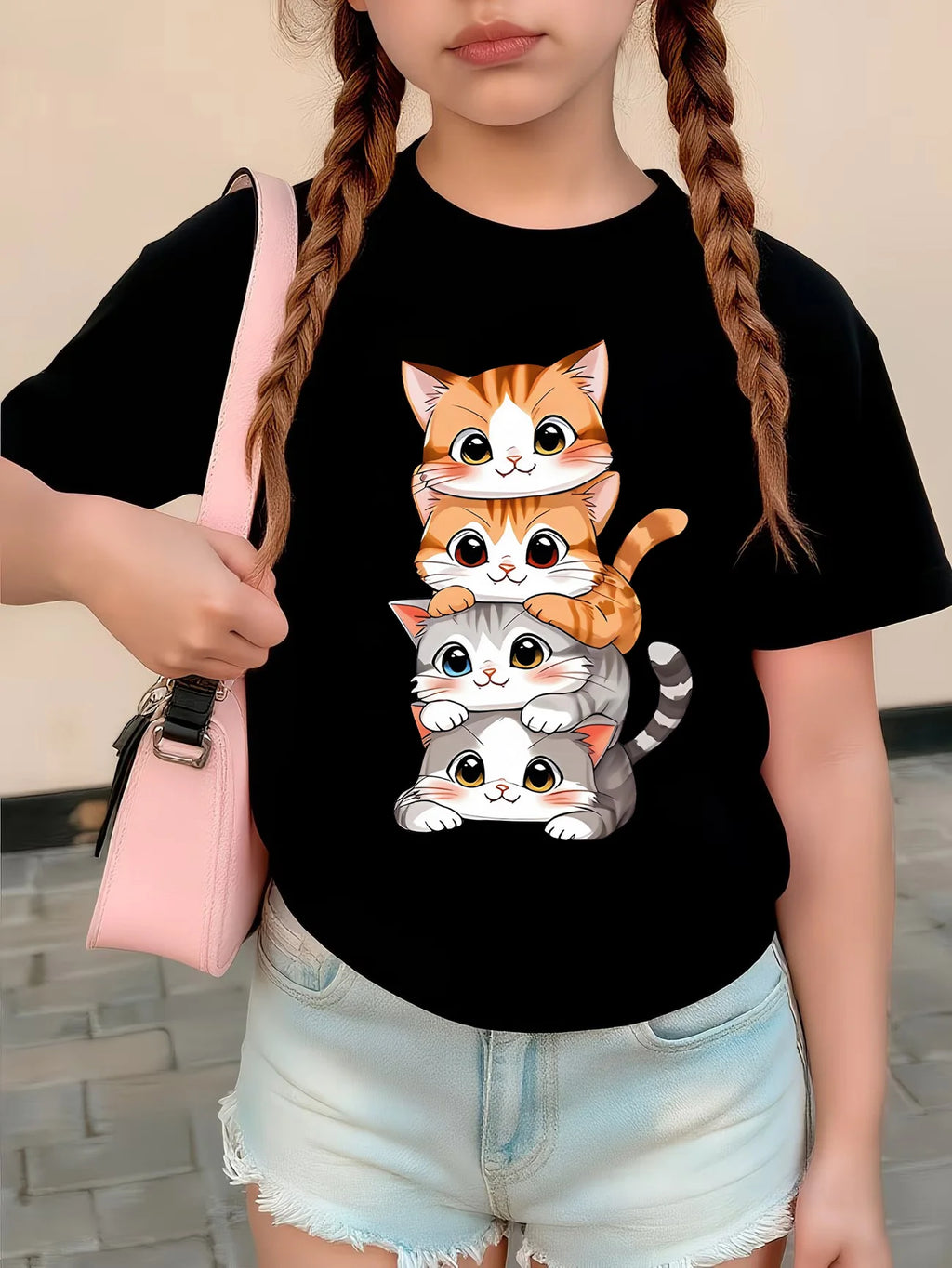 2026 Cat Kids Tshirts Summer Short Sleeve Tees Cartoon Animal Boys Girls Clothes Kawaii Kitten Tops Y2K Children T-shirt