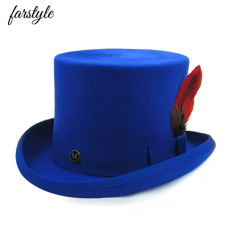 Men Top hat Magician Presidential high hat British jazz top hats male gentleman flat felt hat 2024 sombrero de copa británico