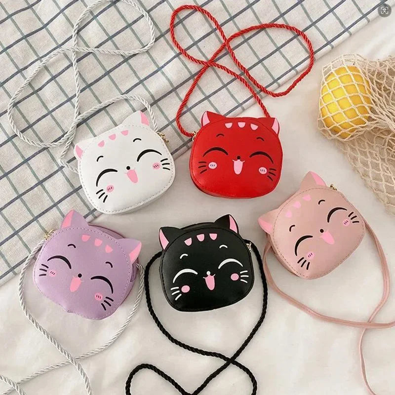 Baby Girls PU Leather Small Shoulder Crossbody Bags Cute Cat Kids Coin Purse Wallet Fashion Children's Mini Handbags