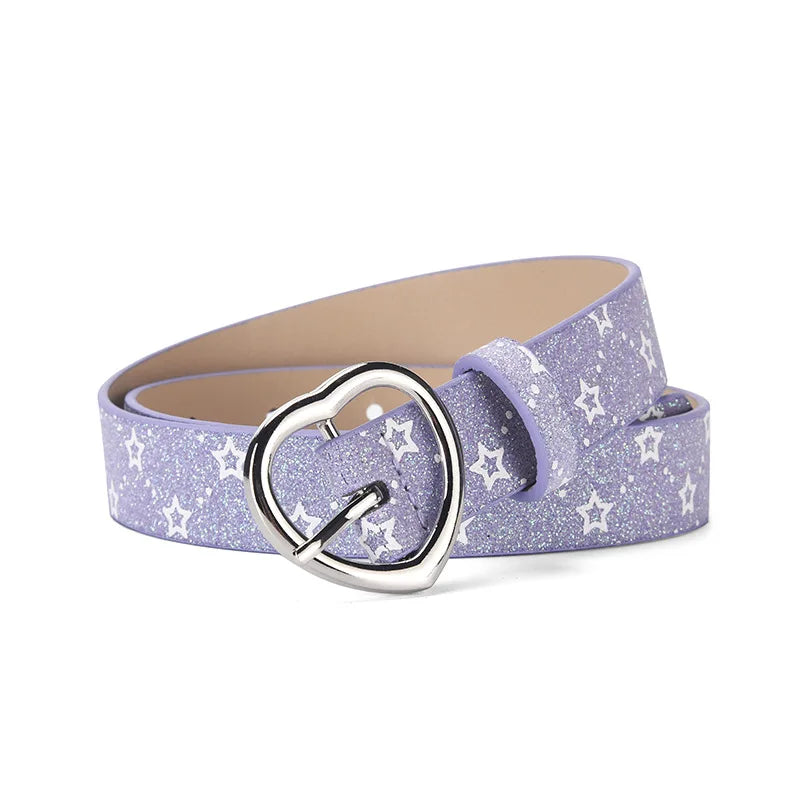 Children Faux Leather Belt Cute Heart Buckle Waist Belts Kids Shiny Waistband For Jeans Pants Dress Decorate New Fashion