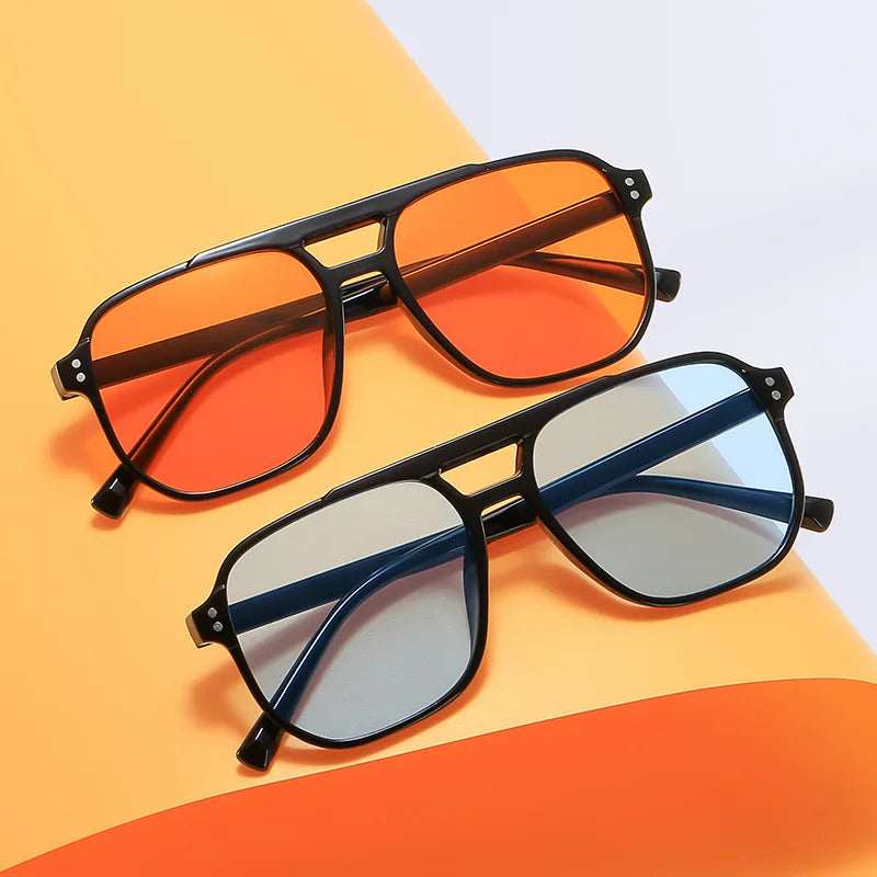 Women Men Square Sun Glasses Retro Polygon Sunglasses Female Black Vintage Fashion Ladies Oculos De Sol Double Beam Eyeglasses