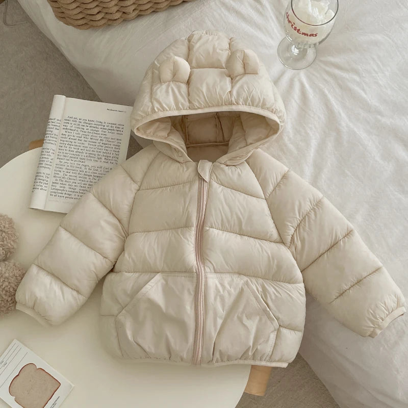 Kids Baby Lightweight Short Down Cotton Jacket Boys Girls Solid Loose Hooded Zipper Coats Autumn Winter Cotton-padded Outerwear