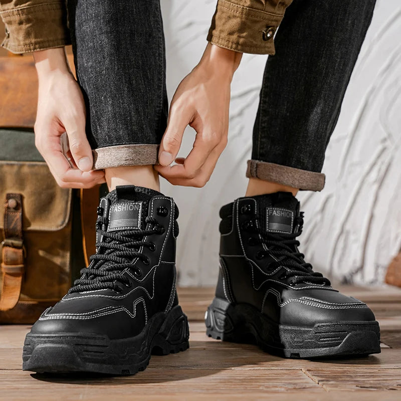 Men's boots spring and autumn new soft-sole non-slip leisure boots fashion Joker outdoor high-top boots youth comfort work boots