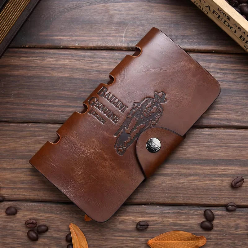 Men's Leather Tri-Fold Wallet - Magnetic Buckle Clutch with Card Holder & Coin Purse, Business Wallets for Men