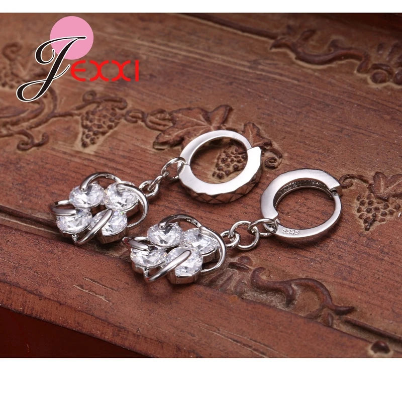 Women 925 Sterling Silver Jewelry Set Fashion Luxury Jewelry CZ Crystal Necklace Earring Pendant Bridal Jewellery Set