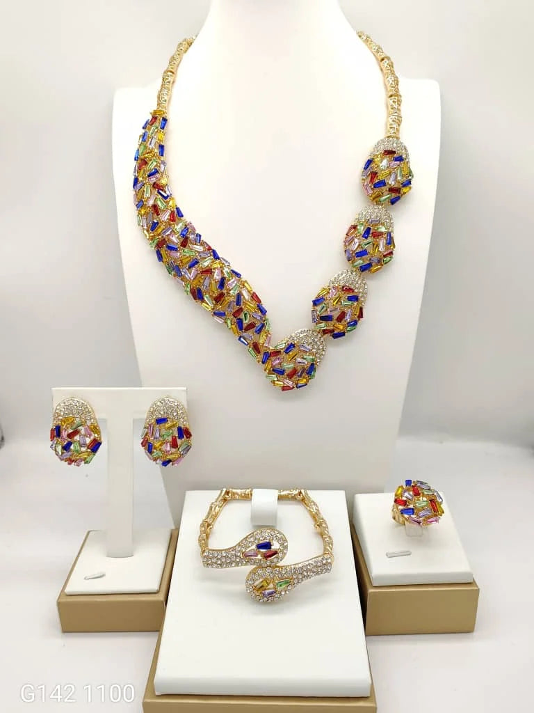 Fashion Jewelry Sets for Women Crystal Necklace 18k Gold Plated Luxury Design Bridal Wedding Bracelet Ring Earrings Trend 2025