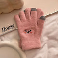 Women's Gloves Autumn Winter Cute Smile Gloves Five Fingers Solid Color Resistant Touch Screen Cotton Gloves Fashion Comfortable