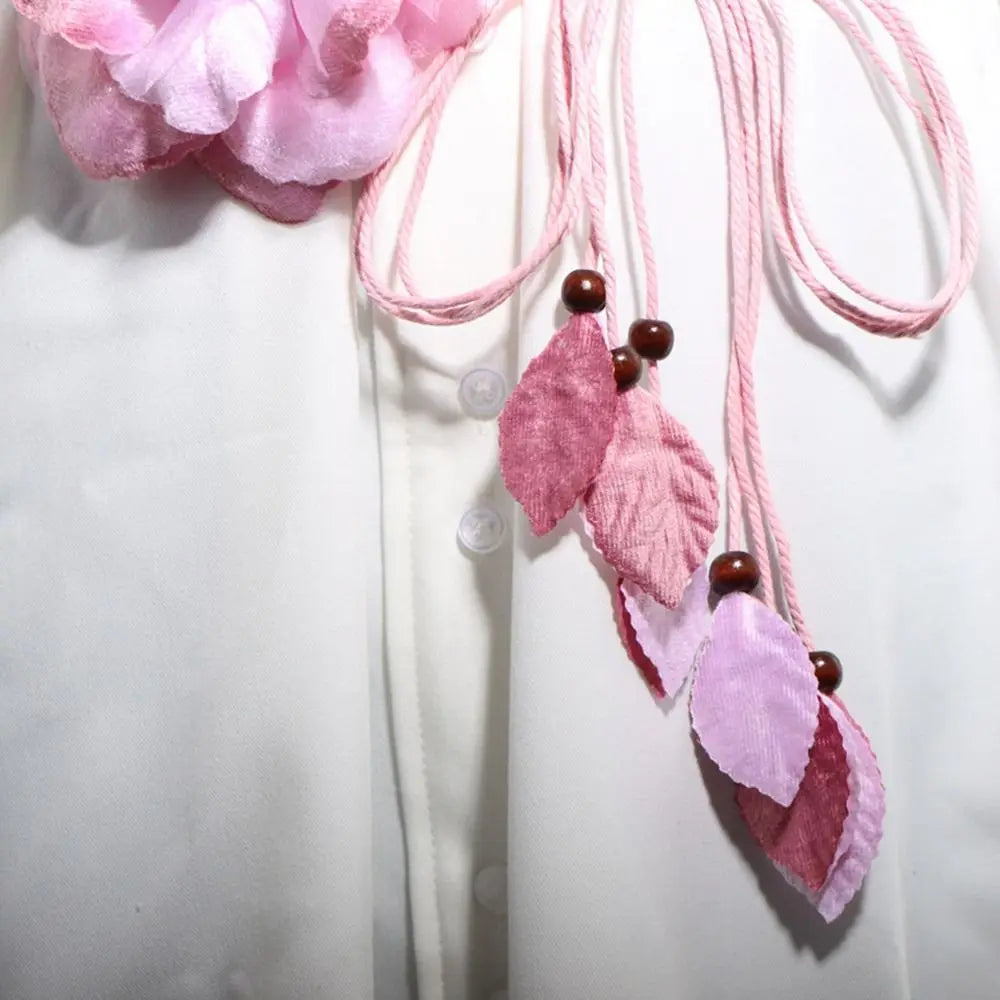 Women Big Flower Decorative Dress Accessories Handmade Bohemian Waistband Tassel Braid Belts Tie Strap Woven Waist Rope
