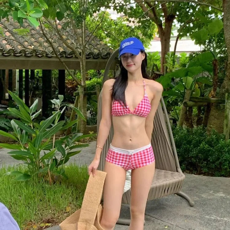 Sexy Two-Piece Bikini Swimwear Women's Korean Style Hot Spring Suit Small Chest Gathered Baseini Thermal Spa Swimsuit