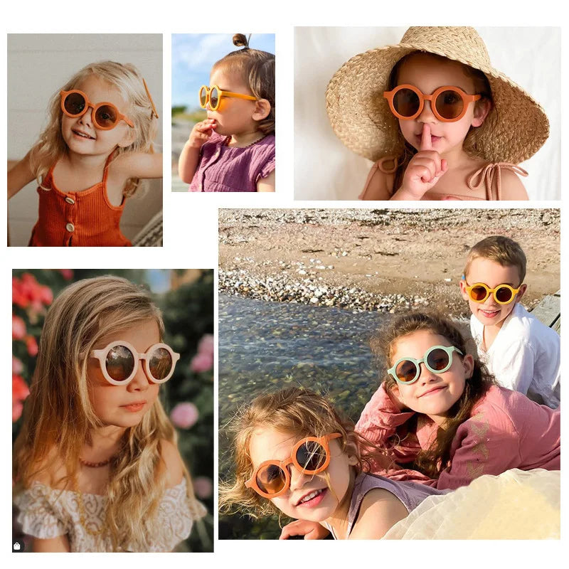 Korean Children's Sunglasses Retro Solid Round Frame Small Face Sunglasses Ultraviolet-proof Convenience Glasses Kids Glasses