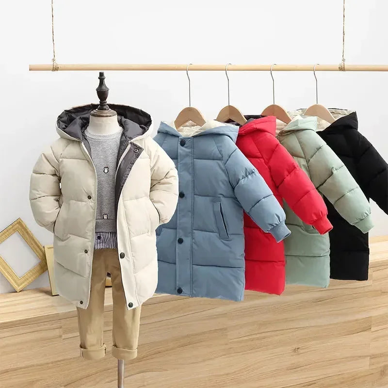 Kids Coats Baby Boys Jackets Fashion Warm Girls Hooded Snowsuit for 3-10Y Teen Children Thick Long Outerwear Kids Winter Clothes