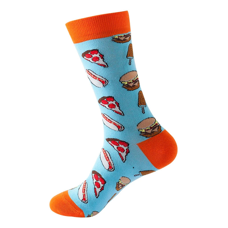 Funny Socks Men Women Casual Cartoon Beer Hamburger Egg Sausage Ice Cream Avocado Heart Sokken Unisex Novelty Skateboard Meias