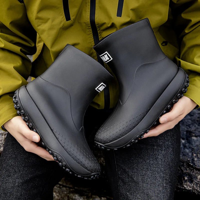 Men's rainboots mid-calf style  new fashion outdoor anti-slip water shoes lightweight waterproof rubber shoes overshoes